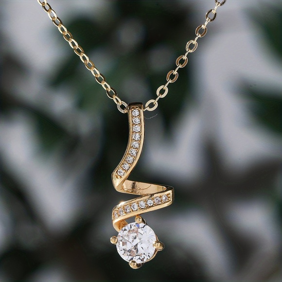 Exquisite 18K Gold-Plated Zircon Pendant: Elegant Rotating Design - Picture 1 of 6
